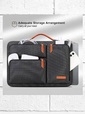 Lacdo Black Laptop Briefcase with Tan Accents 15"×12" | NWT